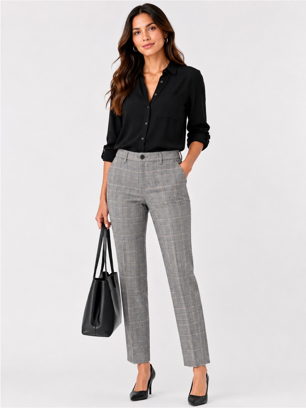 Hollister Women’s Plaid Dress Pants W28 L30 Gray Black Straight Leg NWOT
